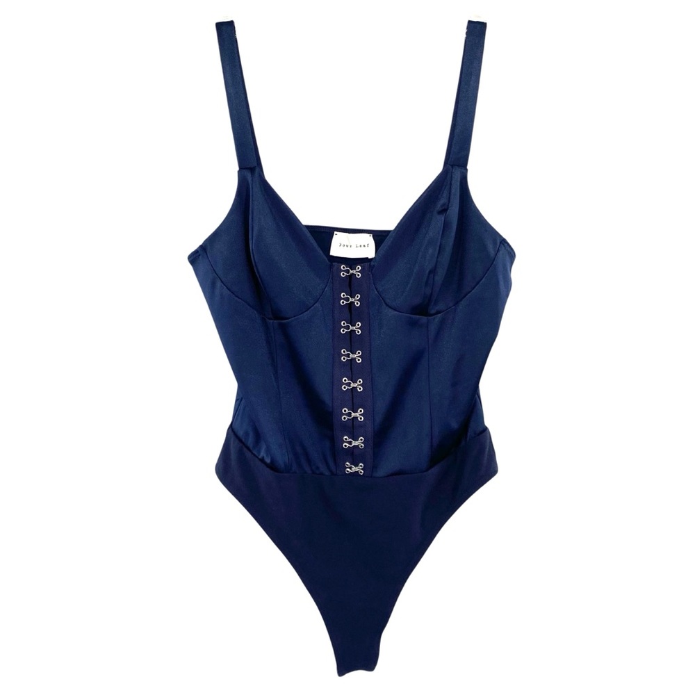 Four Leaf Boutique Blue Satin Corset Bodysuit NWT